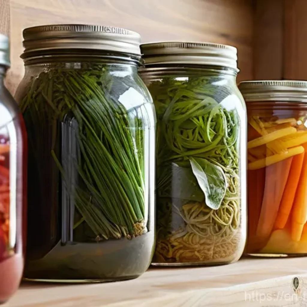 도시 발효실에서의 다양한 발효 방법 - **A serene and sunlit kitchen corner dedicated to home fermentation.** The scene features a collecti...