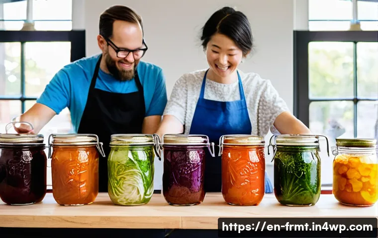 도시 발효실에서의 발효 과정 교육 프로그램 - **Prompt:** A vibrant and bustling urban fermentation workshop. In a well-lit, clean kitchen space w...