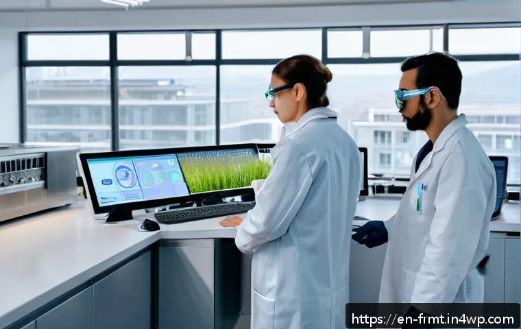 도시 발효실 운영 시 유용한 소프트웨어 - A modern urban fermentation laboratory interior featuring scientists and technicians collaborating a...