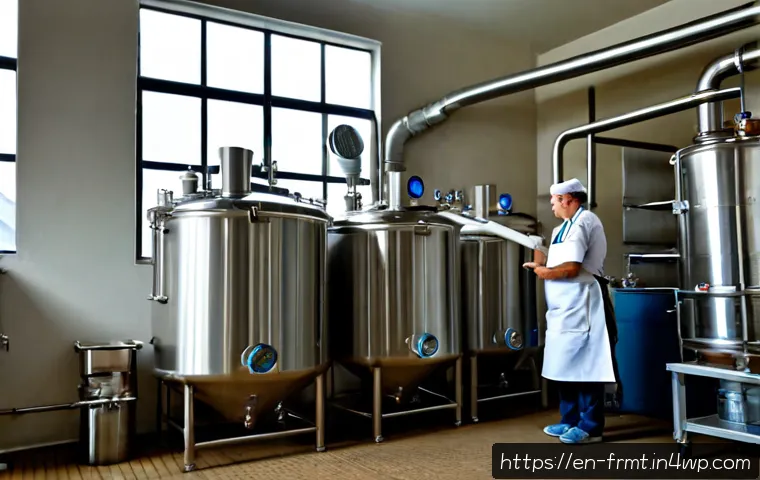 도시 발효실 창업 시 알아야 할 필수 사항 - Photorealistic urban small-scale fermentation workshop, clean stainless steel fermentation tanks wit...